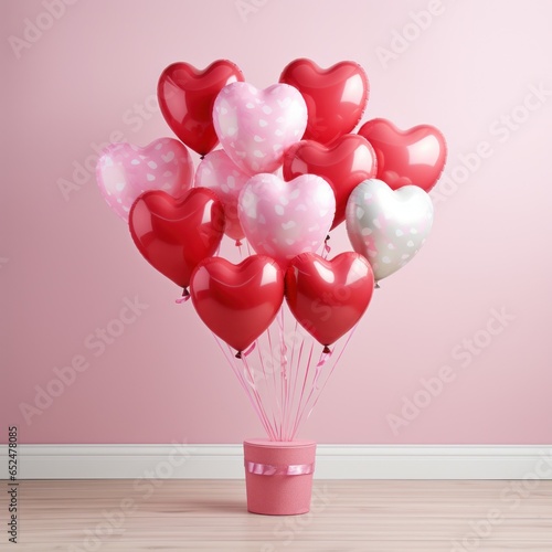 Heart-shaped balloons in pink and red