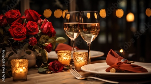 Candlelit dinner with champagne glasses