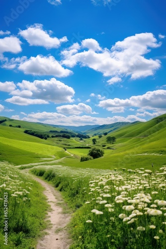 Peaceful countryside with rolling green hills