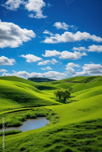 Peaceful countryside with rolling green hills