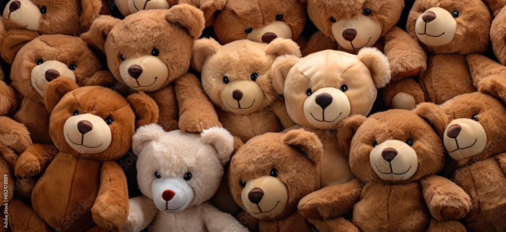 Full frame image of many teddy bears squeezing each other and squinting Full frame image of many teddy bears squeezing each other and squinting