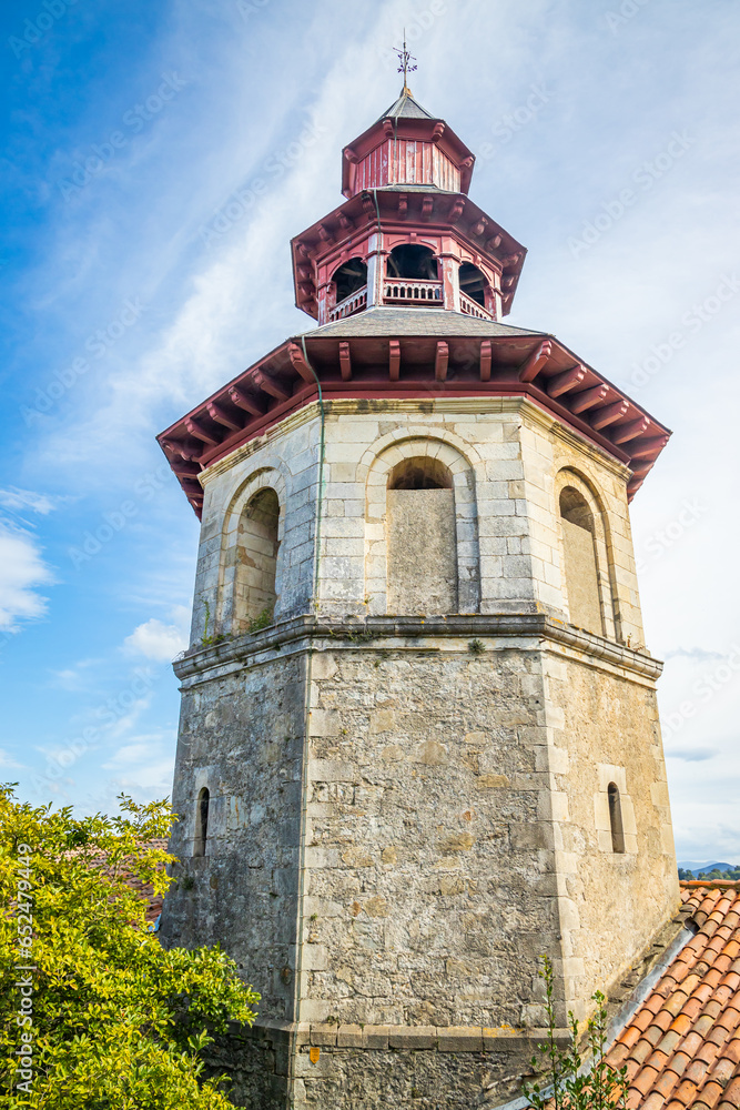 Bell tower of Saint-Vincent church in Ciboure, France