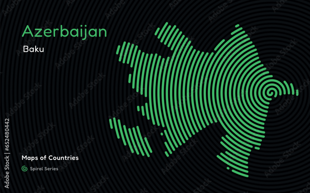 Creative fingerprint map of Azerbaijan. Political map. Baku, Karabakh. Capital. World Countries vector maps series. Spiral series Creative fingerprint map of Azerbaijan. Political map. Baku, Karabakh. Capital. World Countries vector maps series. Spiral series