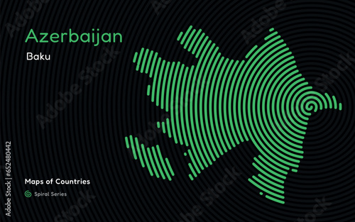 Creative fingerprint map of Azerbaijan. Political map. Baku, Karabakh. Capital. World Countries vector maps series. Spiral series