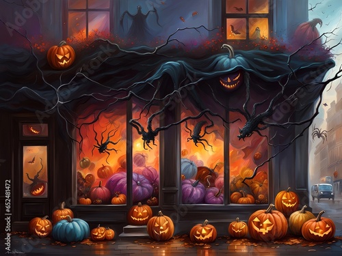 Halloween holiday illustration - pumpkin October night - AI generative art