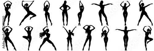 Fitness woman silhouettes set, large pack of vector silhouette design, isolated white background
