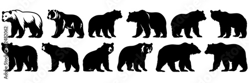 Bear silhouettes set, large pack of vector silhouette design, isolated white background