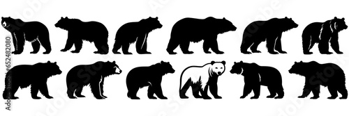 Bear silhouettes set, large pack of vector silhouette design, isolated white background