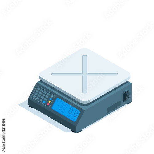 isometric electronic scales, in color on a white background, equipment for weighing products and other goods
