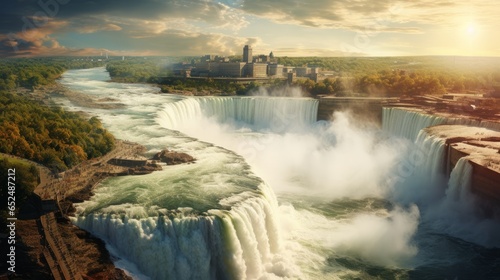 The majestic Niagara Falls, a breathtaking natural wonder straddling the border between the United States of America and Canada. photo