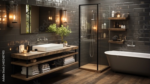 Scandinavian interior design characterizes the modern bathroom  emphasizing simplicity and functionality