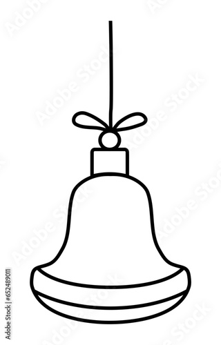 Christmas tree decoration toy, bell or jingle with stripe, doodle style flat vector outline