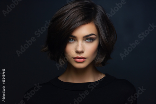 Generative AI picture of beautiful woman fashion model black hairstyle blue eyes