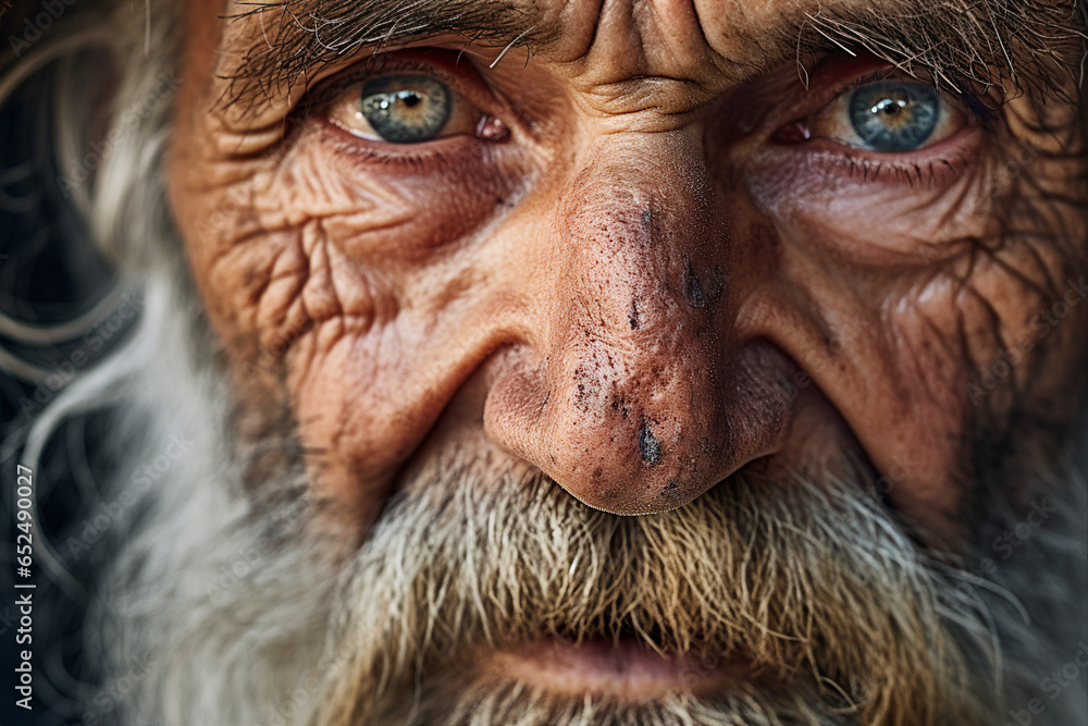 Close up generated ai picture of old elderly upset unhappy man with a wrinkled face living alone Close up generated ai picture of old elderly upset unhappy man with a wrinkled face living alone
