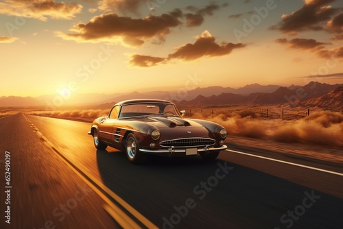 car on the road at sunset, Generative AI © SILVANIR