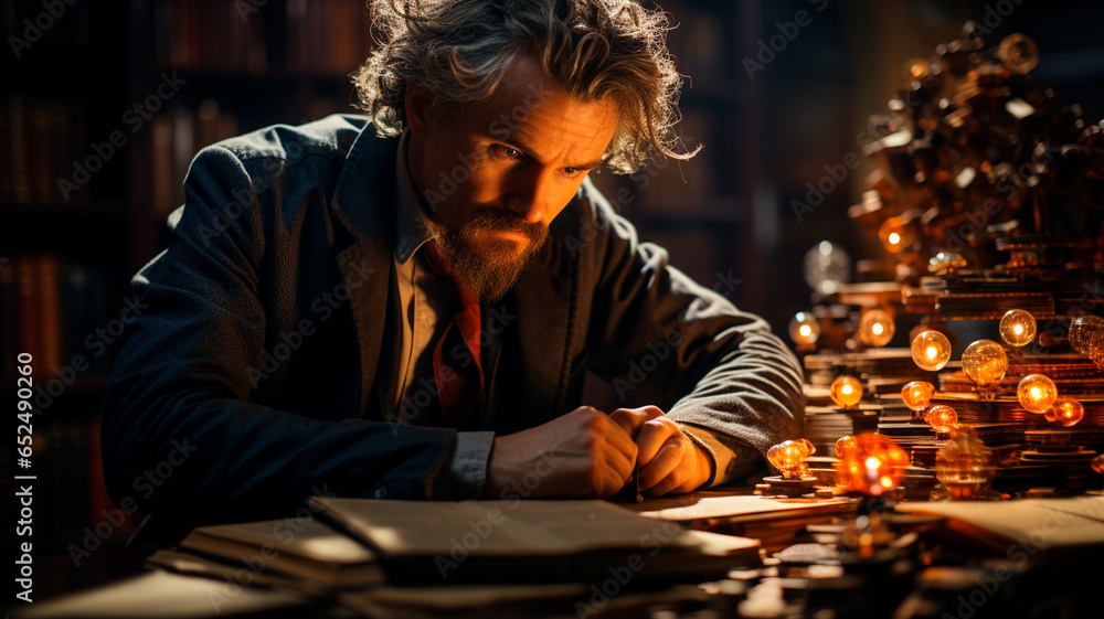 businessman with burning candle and reading a book in the city businessman with burning candle and reading a book in the city