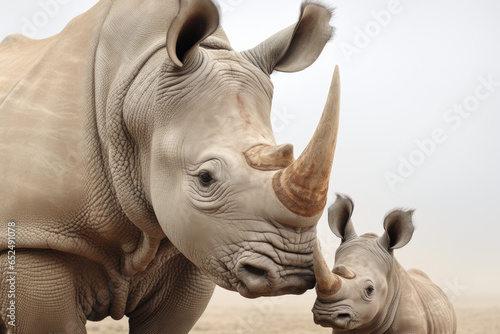 Young Northern White Rhinoceros calf with its mother