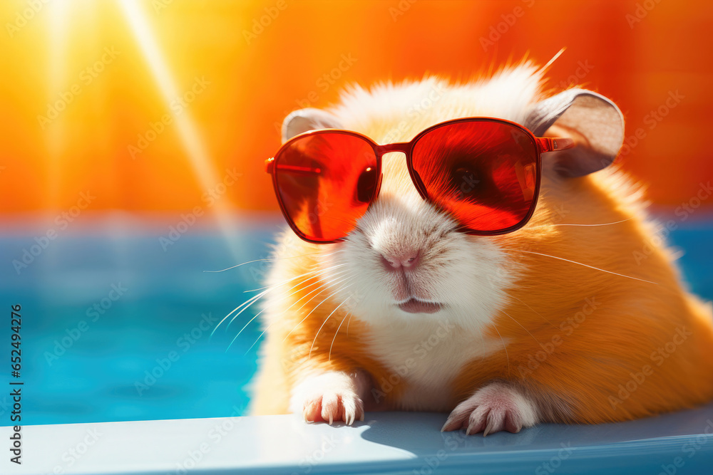 Adorable Hamster Lounging Poolside in Stylish Shades
