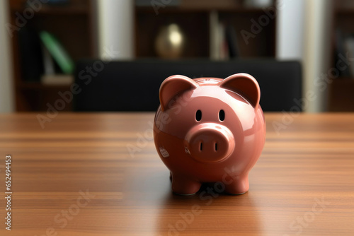 Financial Planning: Piggy Bank and Wooden Desk