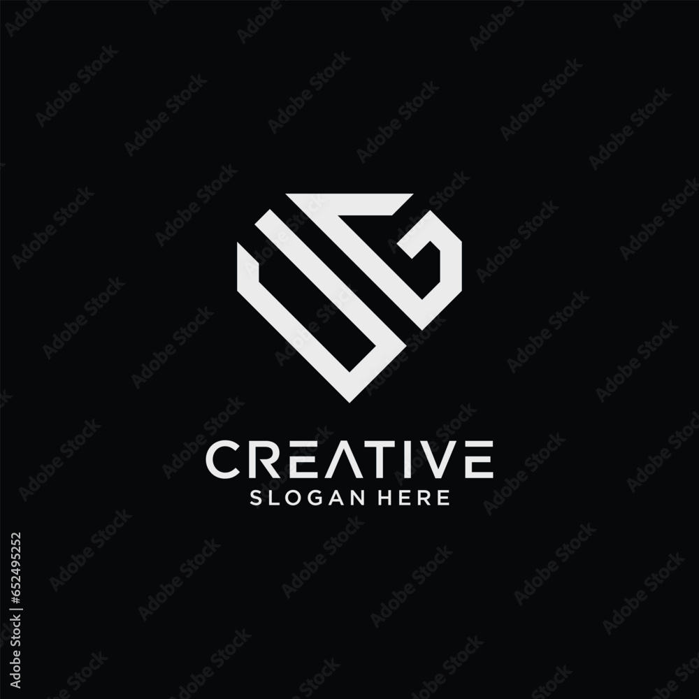 Creative style ug letter logo design template with diamond shape icon Creative style ug letter logo design template with diamond shape icon