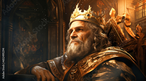 Illustration of King David sitting on his throne reflecting the past of his life and trusting in God Generative AI photo