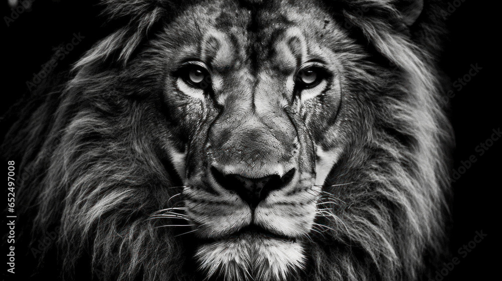 Fototapeta premium Close-up Portrait of a lion in black and white 