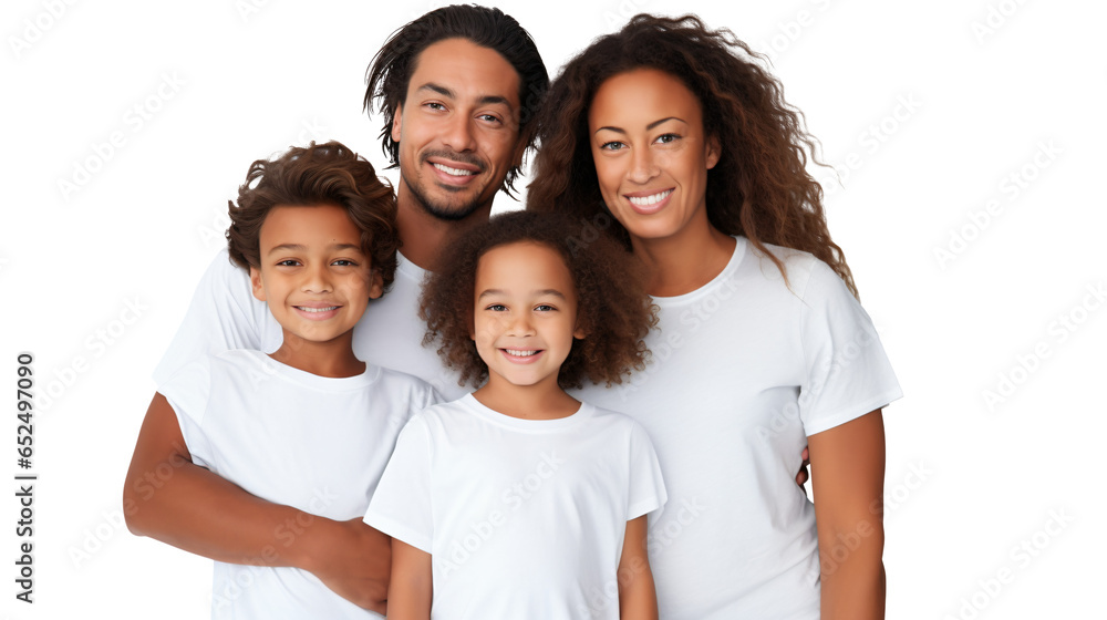 family with different ethnicalls wearing white shirts smiling standing isolated against transparent background family with different ethnicalls wearing white shirts smiling standing isolated against transparent background