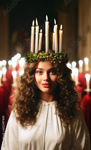 Swedish Lucia with lucia crown photo