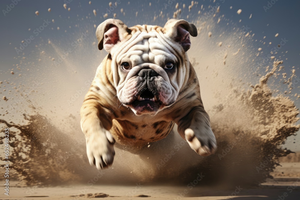Sand splash effect of bulldog.