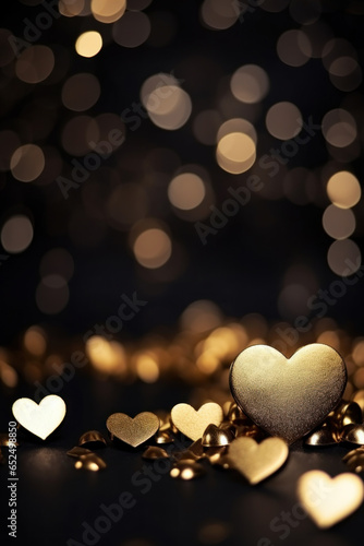 valentines day festive background with gold on dark background. smartphone wallpaper