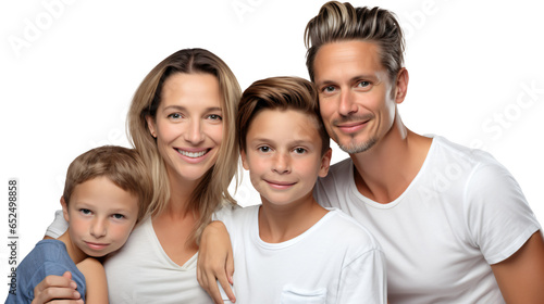 caucasian family wearing white shirts smiling standing isolated against transparent background photo