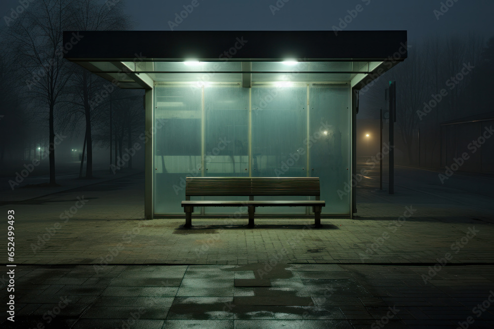 empty bus stop. minimalist style, art perception. art object in the form of transport stops - obrazy, fototapety, plakaty 