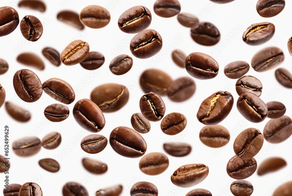 Obraz premium Flying coffee beans on white backgrounds