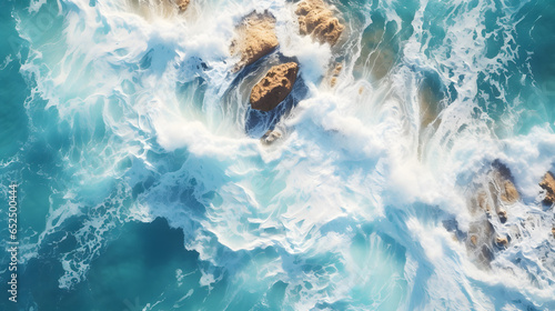 araffes of waves crashing on rocks in the ocean Generative AI