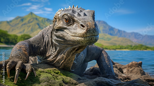 there is a lizard that is sitting on a rock by the water Generative AI