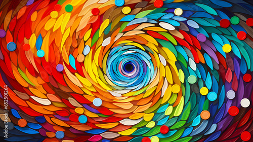 brightly colored circles of paper are arranged in a spiral Generative AI