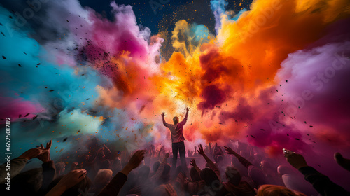 araffes of people throwing colored powder into the air Generative AI © Riya