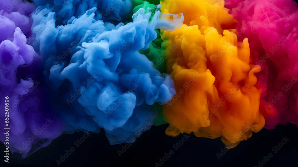 a close up of a rainbow of colored smoke on a black background Generative AI - obrazy, fototapety, plakaty 