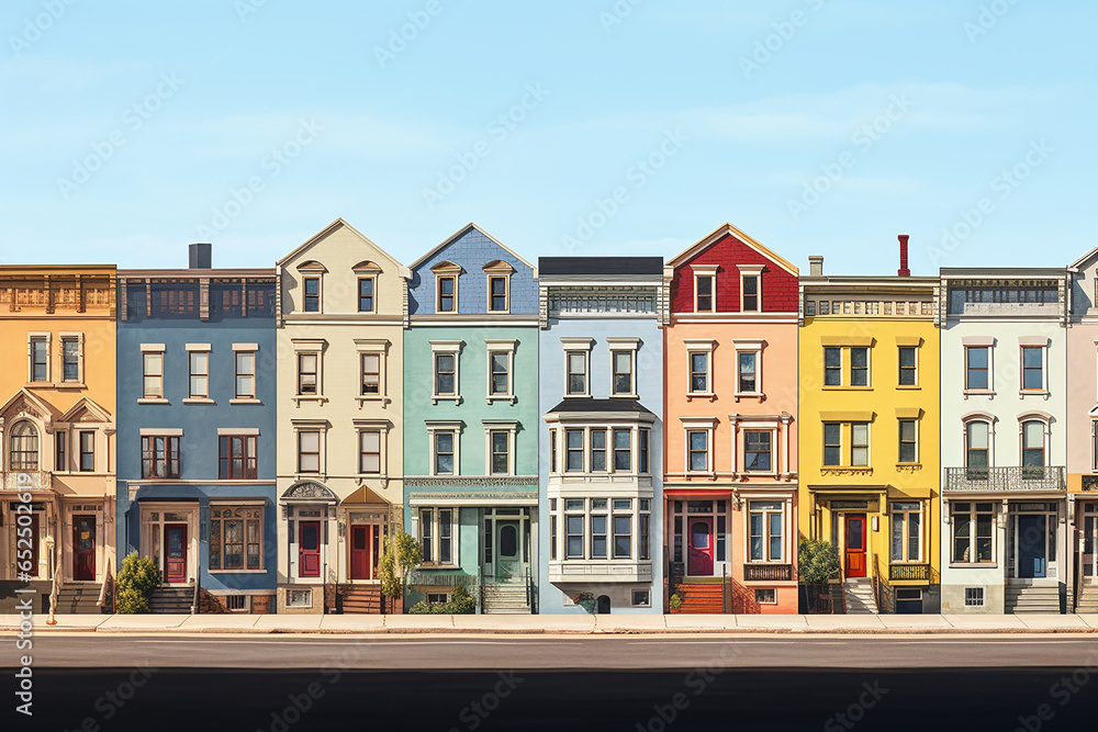 A colorful row of houses