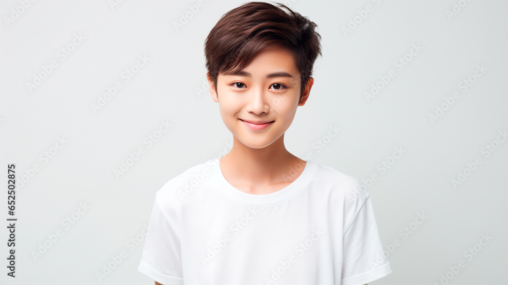 Portrait of smiling Asian girl in white t-shirt