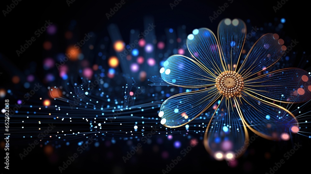 Futuristic cosmos flower with circuit big data technology. AI generated image - obrazy, fototapety, plakaty 