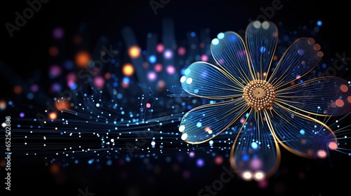Futuristic cosmos flower with circuit big data technology. AI generated image photo