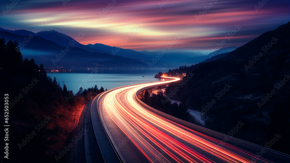 road in night mountains, travel photo
