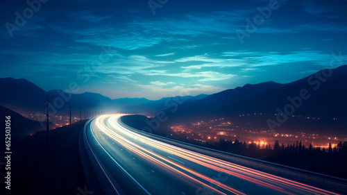 road in night mountains, travel photo