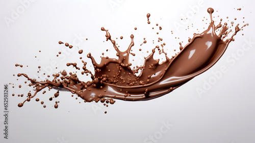 Chocolate yogurt close-up. Chocolate splash isolated on a white background. Abstract background.