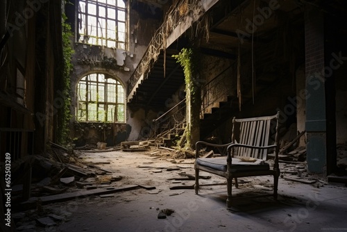 Captivating interior of a forsaken, aged building, evoking bygone eras