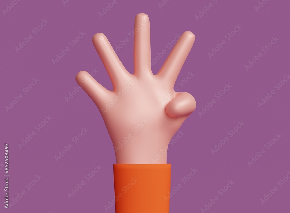 3d hands.The hand raised 4 fingers is 3D. 3d hands.The hand raised 4 fingers is 3D.