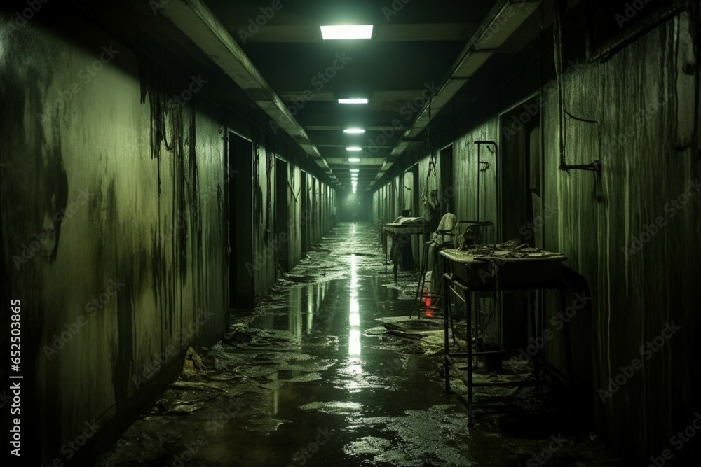 alleyways within a haunting psychiatric hospital's decaying