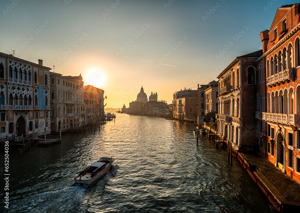 Sunrise golden hour in Venice, overlooking the Saint Mary Basilica