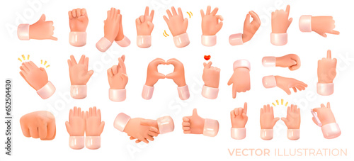 Hands smileys in 3D style. Gesturing. Set of hands in different gestures. Vector illustration